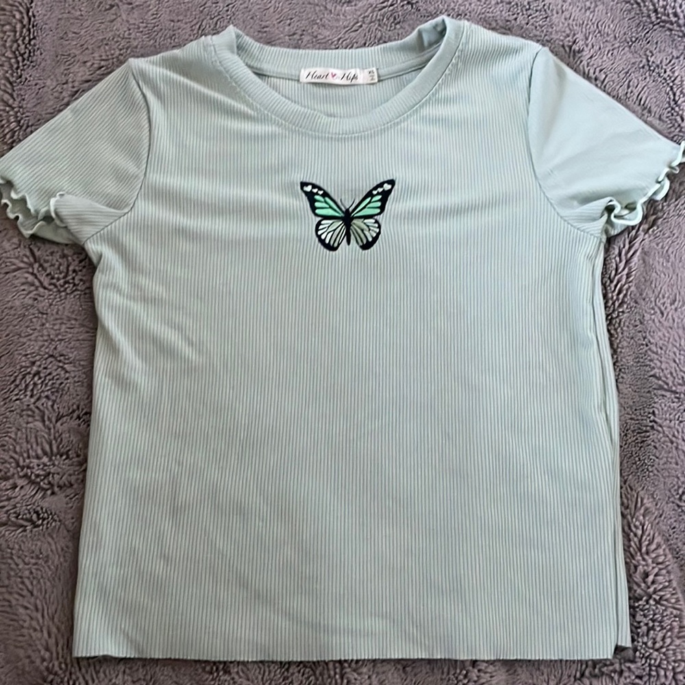 spencer’s see through shirt. purple with butterfly’s. size small